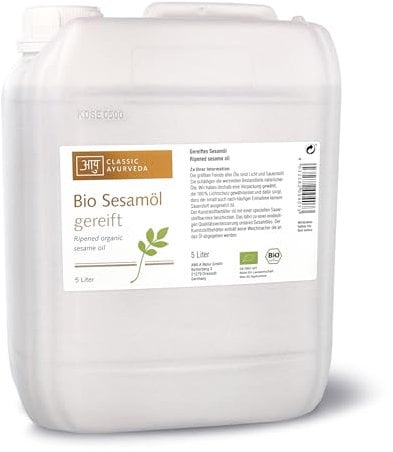 Classic Ayurveda Massageöl Öl – Gereiftes Bio Sesamöl (5 Liter), neutral & intim geeignet, reines Ayurveda Öl für die tägliche Massage & Pflege