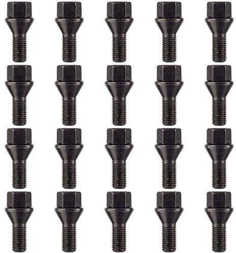 Ellis – Lot de 20 boulons de roue en alliage, M12 x 1,5, siège conique, filetage de 26 mm, compatibles avec les voitures BMW avant 2012 (noir)