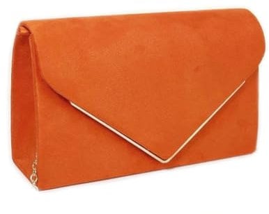 Leah Ward Women's Clutch Bag Wedding Evening Handbags Suede Night Out Purse 1616 (Orange)