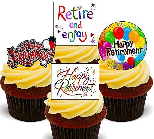 Made4You Happy Retirement - Edible Cupcake Toppers - Stand-up Wafer Cake Decorations (24)