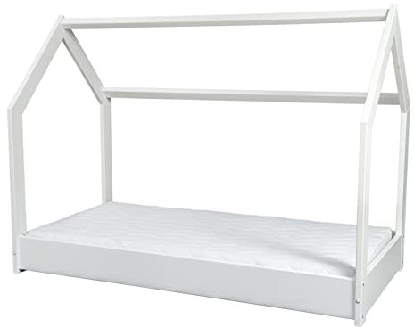 Kinderbett mit Matratze ECO Hausbett Einzelbett skandinavisches 190x90cm (Farbe: weiß)