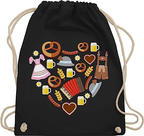 Shirtracer Turnbeutel Rucksack - Kompatibel mit Oktoberfest Tasche - Bayrisches Herz - Unisize - Schwarz - trachtenrucksack bayrische bayerische juterucksäcke trachtentaschen bayrisch beutel