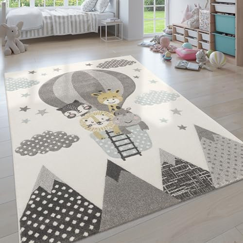 Paco Home Teppich Kinderzimmer Junge Mädchen Kinderteppich Spielteppich Kurzflor Regenbogen Bauernhof Einhorn Schmetterling Hase, Grösse:160x230 cm