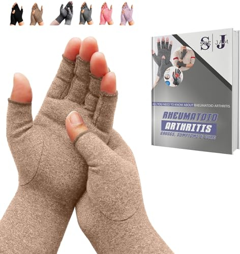 SyeJam Arthritis Gloves Fingerless- Rheumatoid Arthritis Compression Gloves for Pain Relief - Brown (L) 1 Pair