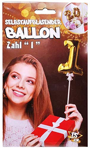 Folien-Ballon 15 cm zum Geburtstag Zahlenmotiv 1 selbstaufblasend Farbe gold