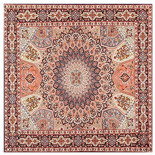 makeups69 Teppich Quadratisch rutschfeste Waschbar, Moderner Kurzflor Teppiche In- & Outdoor, Anti-Rutsch Unterseite, Fußmatten drinnen draußen,Retro klassisches Modedesignmuster 90 x 90 cm