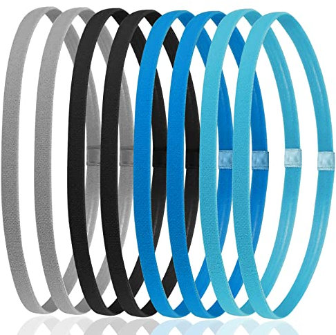 Jiinlaili 8 Pz Fasce per Capelli Sport, 48-80cm Elastiche Fascia Sportiva Capelli, Sport Fasce Antiscivolo, Sportive Fascette Bambino, Cerchietto Sportivo per Donna, Uomo, Fitness, Yoga, Calcio