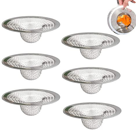 Xhuidz Abflusssieb 6er Set,Hochwertigsten Edelstahl Rostfrei, Spülbecken Sieb,Haarsieb Dusche,Waschbecken Sieb Abfluss Spüle,Abflusssieb dusche,7CM, GLV1516