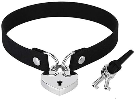 ARRXHH Sexy PU Leder Kette Herz Anhänger Halsketten Damen Herren Punk Neck Gothic Choker Halskette Cool Collar, Schloss Schlüssel Seil, Einheitsgröße