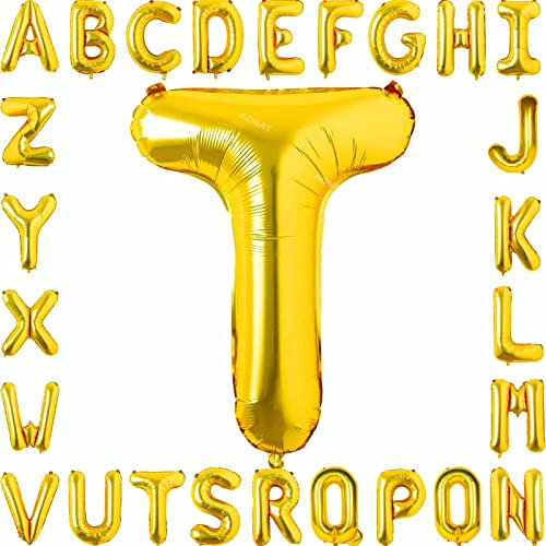 Folienballon Buchstaben 40Zoll Luftballon Gold Luftballons Alphabet Große Mylar Folie Helium Brief Luftballons Geburtstag Hochzeit Babyparty Silvester Dekoration Jubiläumsdekorationen (Buchstabe T)