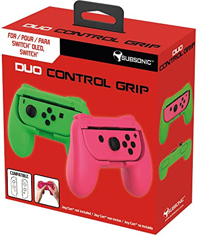 Subsonic - Controller Grips für Nintendo Switch Joy-Cons - Packung mit 2 Komfortgriffen für Joy Cons grün und pink.