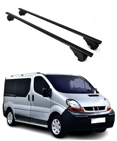OMAC Dachträger für Renault Trafic 2001-2014 Stahl 2 Stangen Schwarz | Abschließbar, bis 75 kg Traglast, Querträger, Grundträger