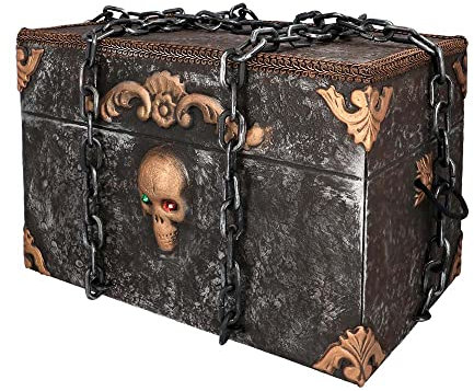 Boland 73049 - Interaktive Piratentruhe, Größe 50 x 31 x 31 cm, Schatztruhe mit Licht, Sound Bewegung, Batteriebetrieb, Dekoration, Deko-Objekt, Halloween, Karneval, Mottoparty