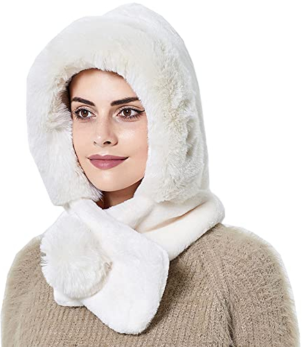 YEKEYI Damen-Winter-Schal, Kopfwärmer für Snowboarding, Strick, Skimütze, Sturmhaube, Strickmütze, Totenkopfmütze, Beanie-Mütze, weiß, 58