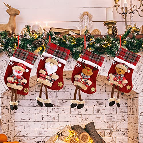 YumSur Weihnachtsstrumpf Set 4 Stück, Nikolausstrumpf für Weihnachtsdeko, Weihnachten Christmas Stocking für Weihnachtsbaum Kamin Deko, Weihnachtssocken für Weihnachten Geschenke (Style2)