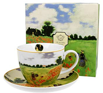 DUO ART GALLERY Jumbobecher 470 ml POPPY FIELD mit Untertasse, New Bone China Porzellan