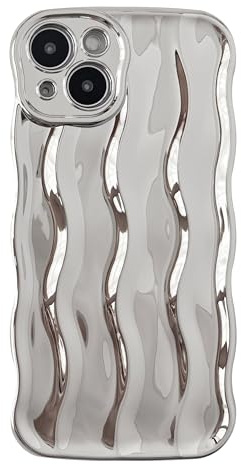 Caseative Curly Wave Pattern Frame Soft Compatible with iPhone Case (Silver, iPhone 13)