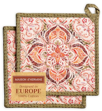 Maison d' Hermine Lot de 2 maniques damassées avec boucle résistante à la chaleur pour barbecue, cuisine, pâtisserie, grillage, micro-ondes, barbecue, Thanksgiving, Noël (20 cm x 20 cm)