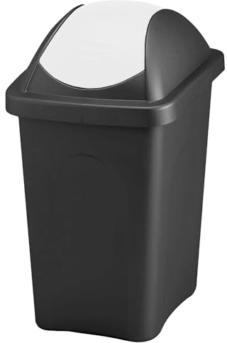 Home Centre 30L Swing Lid Kitchen General Waste Recycling Bin Colour Code Management Made in Italy Quality Rubbish Office Storage Trash Containers White-Black