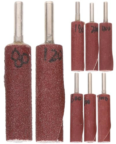 Angoily 8Pcs Cylinder Emery Flap Wheels Sanding Drum Set 6Mm Mandrel with 80-1000 Grit for Rotary Tool Polishing Rust Removal and Detailed Grinding