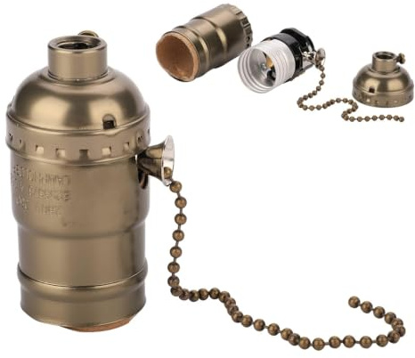Douille de Lampe E27 avec Chaîne de Traction, Douille de Lumière Vintage en Aluminium avec Chaîne de Traction Lampe de Table de Bureau Support D'éclairage Base à Vis (Bronze)