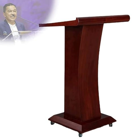 BKEKM Einfache Rednerpulte, Holz-Konferenztisch, Podiumsständer mit Rollen und 2 offenen Staufächern, Stehpult, modernes Rollpult