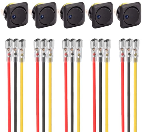 ETOPARS 5 Stück 12V 25A Rund Kippschalter Blau Light Beleuchtet Schalter 25mm Wasserdicht Auto Wippschalter Panel Kfz Druckschalter EIN/AUS 3 Polig Mit Kabel Draht