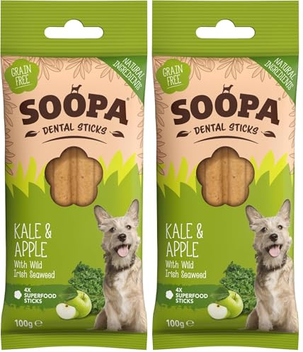 Soopa Kale and Apple Dental Sticks Dog Treat, 100 g (Pack of 2)