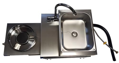 QINGDONGDZA Campingkocher Spüle Combo, Boot Wohnwagen RV Edelstahl 1 Brenner Pull Typ Gaskocher mit integrierter Spüle und Wasserhahn 460 * 450 * 350mm