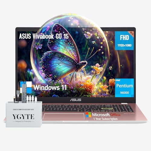 ASUS Vivobook Go 15 Computer portatile, 15,6 pollici IPS FHD Thin PC, Intel Pentium Sliver N6000, 4 GB di RAM DDR4, 128 GB di memoria, 1 anno Office 365, Windows 11 Home, Wi-Fi 5, USB-C, Webcam, HDMI,