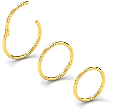 Body CAC Piercings à charnière en acier chirurgical 316L, anneaux pour nez, septum, lèvre, hélix, cartilage, calibre 16/18/20, 5 mm à 12 mm de diamètre, doré/argenté/noir/or rose, Acier inoxydable