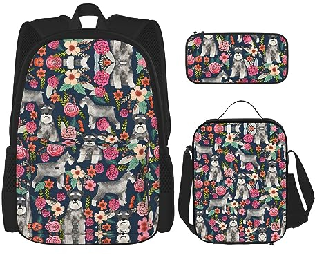 KoNsev Runner - Mochilas con diseño de calavera de toro con fiambrera, para laptop universitaria, mochila de 15 pulgadas, Schnauzer, Talla única