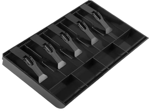 Misamo 1 Stück Kassenschublade Geldeinsatz, Schwarzer Strapazierfähiger Einlage mit 5 Fächern für Scheine und 4 Münzfächern.