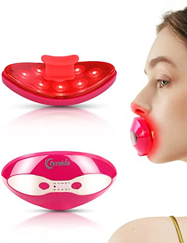FERNIDA Lippen und Augenpflege Rotlicht Gerät mit Heizung für Glättung von Lippenfalten, Lippenfarbe Verbessern und Reduzierung von Augenringen, 4 Heiztemperaturstufen, Rot