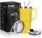 Livole Taza térmica de 600 ml con asa, taza de café al vacío, taza térmica de acero inoxidable con pajita y tapa, 20 oz de doble pared, vaso de viaje, taza de café para llevar, amarillo