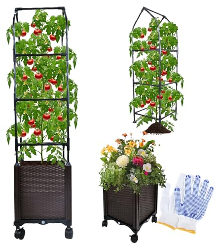 MQHUAYU Tomatentopf mit Rankhilfe 128cm, Tomaten Rankhilfe Verstellbare Höhe Pflanzkasten mit Rankgitter, Rankhilfe Tomaten,Tomatenturm Pflanzturm für Tomate, Gurken, Rosen, Garten