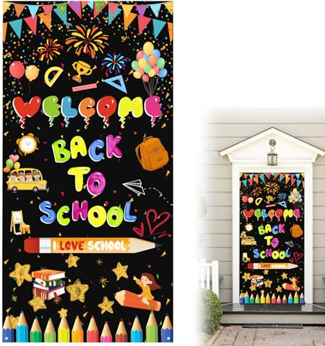 Willkommen zurück-Dekorationen, Einfach zu verwenden Schulanfang-Dekorationen Klassenzimmer Dekorative Türbezüge, Perfekt für den ersten Schultag Klassenzimmertür-Dekorationen Welcome Back to School