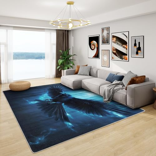 Krähe Deko - Teppich Wohnzimmer Schlafzimmer Rabe, Großer Teppich Krähe, Weich Kurzflor & Waschbar & rutschfest Wohnzimmerteppich, Kinderteppich, Bettvorleger 120x180 cm
