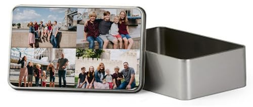 Getagift Personalised with Your Photos/Multi Photo Printed Collage, Memorable Gift Ideas for Family, Friends, Birthday, Rectangular shaped portable metal tin storage box. (4 Photo)