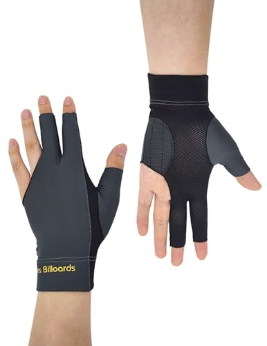 TUKEVA 2 Stück 3 Finger Snooker Handschuh rutschfeste Poolhandschuhe Billard Snooker Queue Handschuhe Atmungsaktive Billard Handschuhe für Snooker,Queue,Sport,passt auf Linke(Grau)