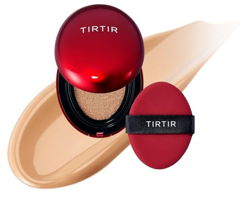 TIRTIR Mask Fit Red Cushion Foundation | Volle Deckkraft, Leicht & Hautnah, Satin Glow Finish | Koreanisches Cushion Make-up, Tattoo-Abdeckung, Aufbauend (0,15 Fl Oz), 27C Cool Beige