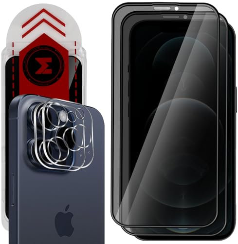 MONASAY [2 Pack for iPhone 12 pro max 6.7 inch Privacy Glass Screen Protector [2 Pack Camera Lens Protector][Easy Installation] Matte anti-peep tempered screen Film Case Friendly