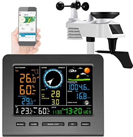 MRKU Stazione Meteo WiFi, sensore Esterno, pluviometro, previsioni Meteo, Temperatura, umidità, Pressione dell'Aria, anemometro