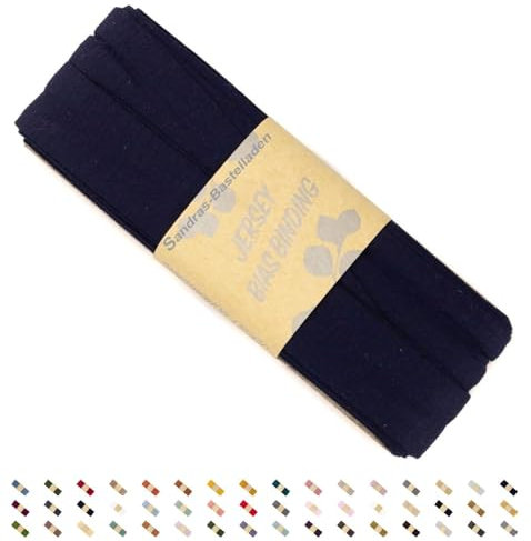 Sandras-Bastelladen Jersey Schrägband/Einfassband elastisch & gefalzt 3m x 20mm - 100% Viskose Dunkelblau
