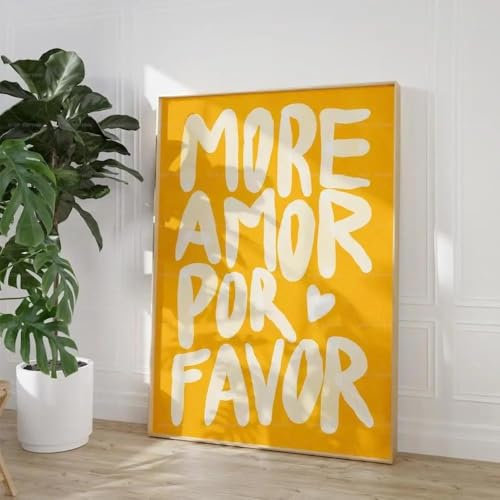 Baibexing Maximalist „More Amor Por Favor“, Farbenfrohes, Eklektisches, Gelbes Liebeszitat, Wandkunst, Leinwandbild, Poster Für Wohnzimmer, Heimdekoration, A3 50X70Cm Kein Rahmen