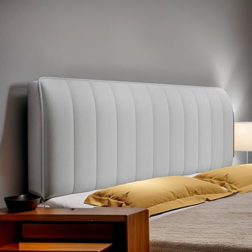 DOSYCOVUR Bett Kopfteil Polster Velours Hülle Stretch Dehnbare Vollabdeckung Dicke Polsterung Waschbar Staubdicht Für Einzelbett Doppelbett King Size Kopfteil Schutz,Grau,160cm