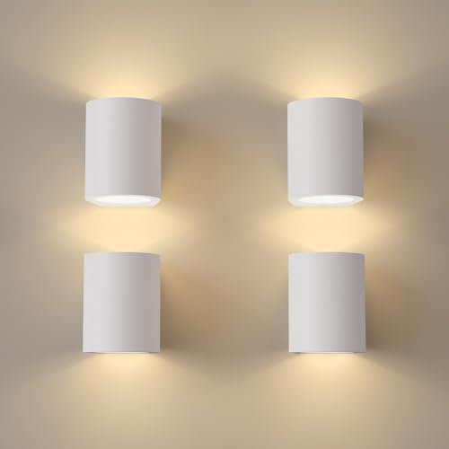 Clevich LED Wandleuchte Innen 4er Set, 4W 10cm Weiß Gipsleuchte Modernes Design Wandlampe LED Licht Up und Down Wandlicht Spotlicht für Badezimmer, Wohnzimmer, Schlafzimmer, Flur [Energieklasse D]