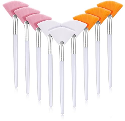 9 Pieces Face Mask Applicator Brush Fan Brushes for Facials Soft Facial Fan Brushes Cosmetic Tools Professional Blending Makeup Brush Plastic Handle for Mud Cream (Pink, Yellow, White)