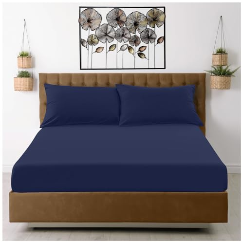 GC GAVENO CAVAILIA GC GAVENO CAVAILIA Fitted Sheet Single Bed (91 x 190cm) - Navy Bedding Sheets - Plain Dyed Microfiber Bed Sheets Single - (10 inch) 25cm Deep Pocket Bottom Sheet - Fade Resistant
