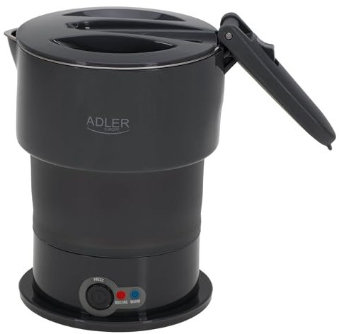 Adler AD 1377 Elektrischer Reisekocher, 2 Heizmodi, tragbar, mit Tragetasche, Edelstahl, maximale Kapazität 0,6 l, Schwarz